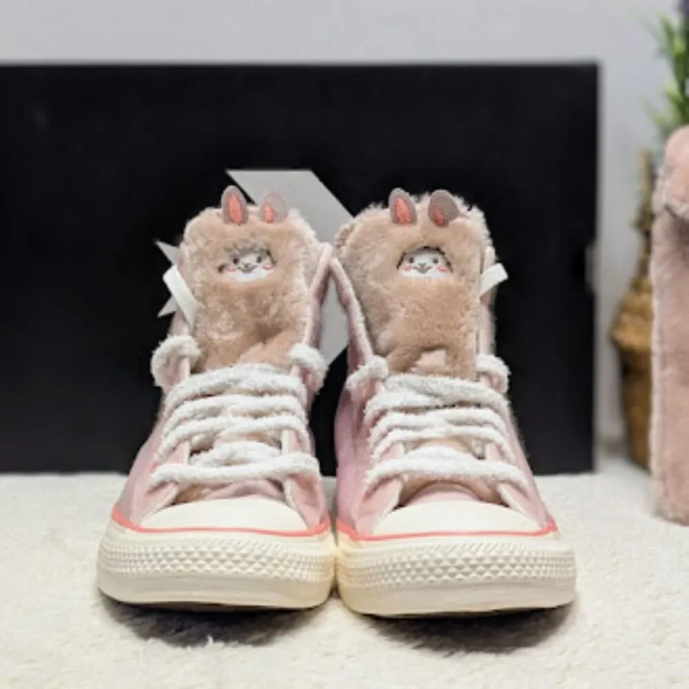 Converse CTAS Pink Bunny Rabbit Faux Fur Hi Top Sneakers + Bag Women's 9.5 NIB